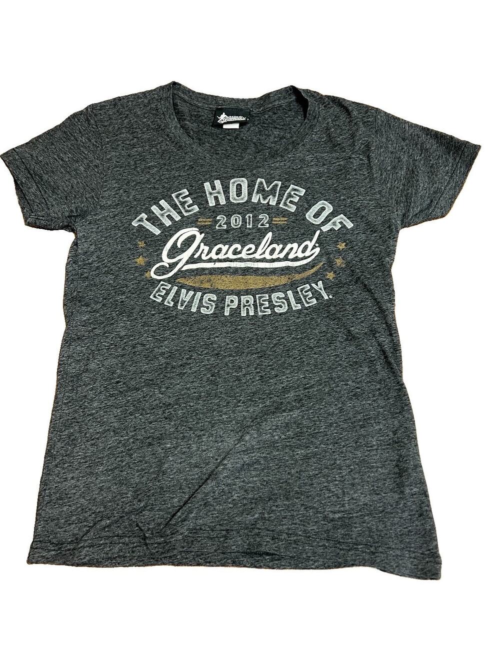 Graceland Elvis Presley 2012 Distressed Graphic Tee Souvenir Gray Medium Music